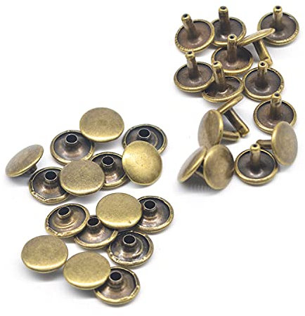 Lot de 100 rivets à double capuchon de 10 mm – Clous tubulaires en bronze pour projets de bricolage, couture, réparation de vêtements, sacs, ceintures et travaux manuels – Rivets en cuir de 10 mm x 9