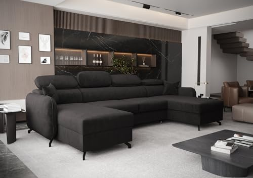 AXLIVING Ecksofa mit Schlaffunktion Ribella 5 U-Form 345 cm, Samt in Grafit