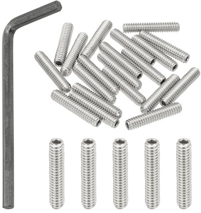 PATIKIL 1/4-20x1-1/4 Internal Hex Socket Set Grub Screws, 20 Pcs 304 Stainless Steel Cup Point Set Screw with Hex Key Wrench for Door Handles Bathroom Fixtures