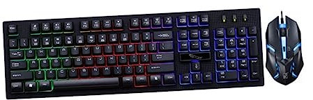 Tofficu 1Ensemble Kit de Clavier Souris de Jeu USB Filaire Ergonomique avec LED Ensemble Mécanique pour Design Pratique Durable