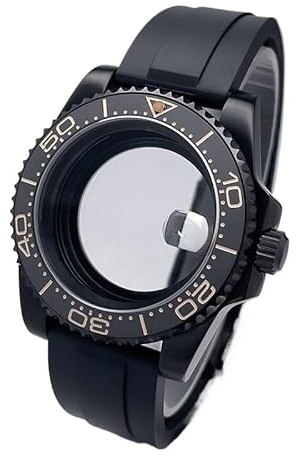 Lasitech 1PC 40mm NH35 Uhrengehäuse Ganz Schwarz Sub Style Gummiband Saphirglas Edelstahl Nh34 Nh36 Nh35 Nh38 Uhrwerk