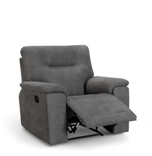 Lovesofas Dark Grey Tan Faux Leather Manual Recliner – Cinema Seating & Sofa Gaming Option, Fireside Recliner for the Elderly, Living Room Furniture