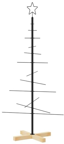 Gecheer Albero di Natale in Metallo, Albero Moderno con Base in Legno Nero 120 cm, Struttura Robusta, Design Salvaspazio for Decorazione Fai da Te