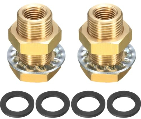 QUARKZMAN 2 Stück Messing Bulkhead Fitting NPT 1/4 Female Doppelgewinde Wassertank Anschluss Mit Dichtungen Für Regenfass Aquarien