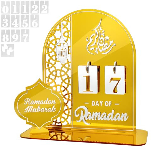 Ramadan Kalender aus Acryl, Eid Mubarak Adventskalender, Ramadan Deko Countdown Wohnzimmer für Tischdeko (Gold)