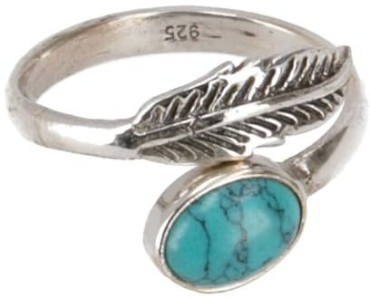 Filigraner Silberring mit Edelstein, indischer Schmuckring, 17 mm, Türkis