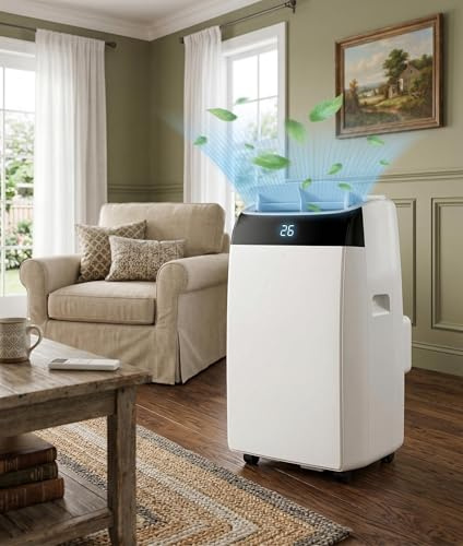 12000 BTU Portable Air Conditioner, 3-In-1 Mobile AC Unit with Cooling Fan Dehumidifier Modes, Covers up to 550 Sq Ft, Dual Digital Display for Temperature Readout, Energy Class A
