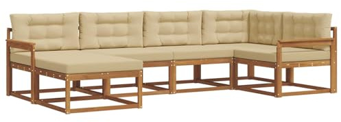 vidaXL Outdoor-Sofagarnitur mit Kissen 6 pcs Natur und Beige, Modernes Outdoor-Sofa, Langlebiges Patio-Sofa, Lounge-Sitzgelegenheit für den Garten, Poolside Couch, Gartenmöbel, Modulares Set