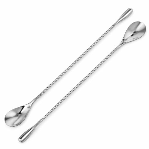 2PCS Cuillère à Cocktail en Acier Inoxydable, Agitateur Cocktail 30 cm Spirale Longue pour Long Drink, Bar Spoon Mixologie, Mélangeur Boissons, Accessoire Bar Maison et Comptoir
