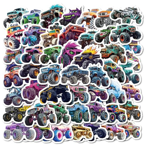 Nymora 50 Stück Monster-Truck-Aufkleber Set, Cute Sachen Sticker für Laptop, Skateboard & Fahrrad, Wasserdichte Vinyl Sticker