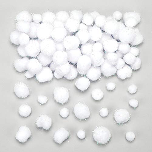 Baker Ross AV623 Glitter Snowball Pom Poms Value Pack — Ideal for Kids' Arts and Crafts, Christmas, Gifts, Keepsakes and More (Pack of 100)