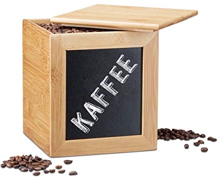 Relaxdays Aufbewahrungsbox mit Tafel, schmale Holzbox, Bambus, mit Deckel, für Küche, HBT: 17 x 15,5 x 15,5 cm, natur
