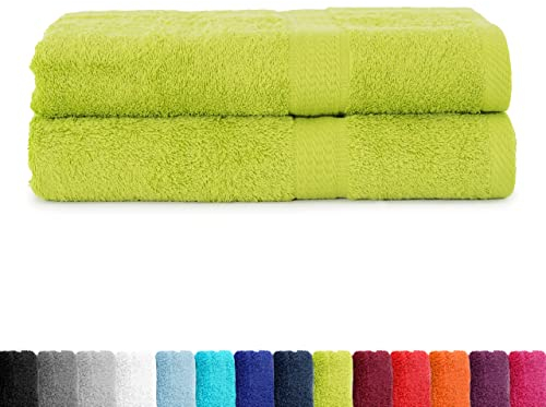 BaSaTex Frottier Duschtücher Set 70x140 cm 2er Pack | Frottee Duschtuch Set aus 100% Baumwolle Made in Green | Farbe: Apfel Grün
