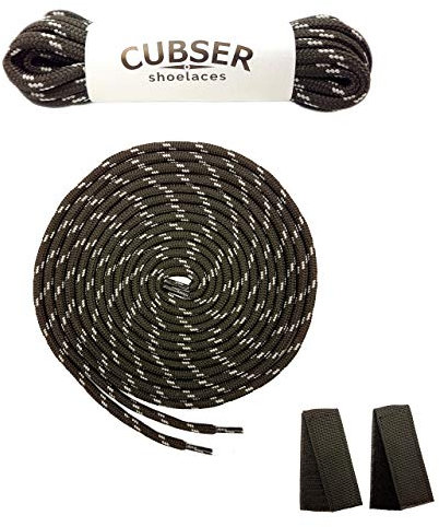 CUBSER Round Boot Laces (3 Pairs) 5mm Durable Shoelaces for Hiking, Walking, Outdoor and Work Boots + Bonus Shoelaces Holder (140cm, Black-Grey)