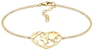 Elli Armband Damen Herz Weltkugel Globus Anhänger in 925 Sterling Silber