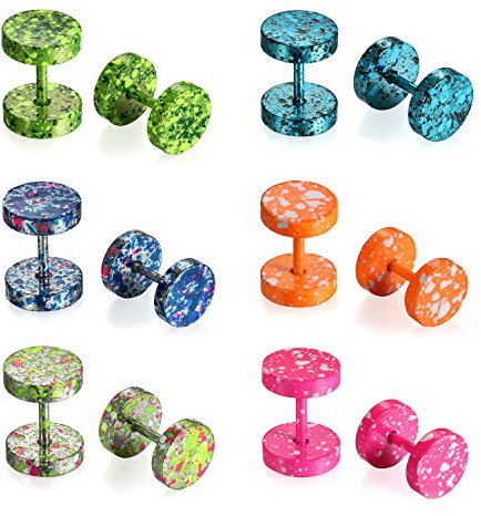 Aroncent Ohrringe Creolen Tunnel Ohrstecker: 6 Paare Herren Damen Fake Plug Ohrstecker Set Holz Hantel Ohr Piercing Türkis Ohr Schmuck Edelstahl klassische Runde Design Unisex