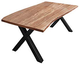 SAM Esszimmertisch 120x80 cm Xanten, Baumkantentisch naturfarben, Akazienholz massiv, X-Gestell aus Metall schwarz