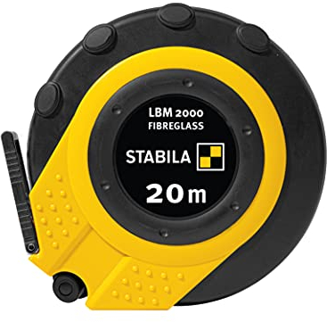 Stabila Kapselbandmaß LBM 2000 FIBREGLASS, 20 m, Glasfaser-Messband mit metrischer Skala und Knickschutz, Universalhaken, bruchsichere Kapsel, MID-Genauigkeit LBM2000 FI20 Schwarz/Gelb