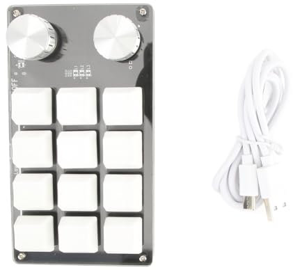 Dioche Makro Tastatur, Einhändige Makromechanische Tastatur Tragbare USB-12-Tasten-RGB-Multifunktions-DIY-programmierbare Tastatur mit für Office Gaming (Schwarz-Weiss)