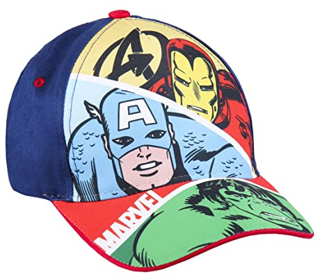 Marvel Avengers Jungen Sommer Baseball Cap, Anpassbar, Captain America Hulk Iron Man Design, Geschenk für Jungen - Blau