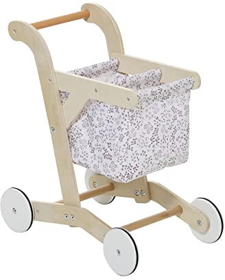 Vertbaudet Kinder Einkaufswagen, Stoff/Holz FSC® beige