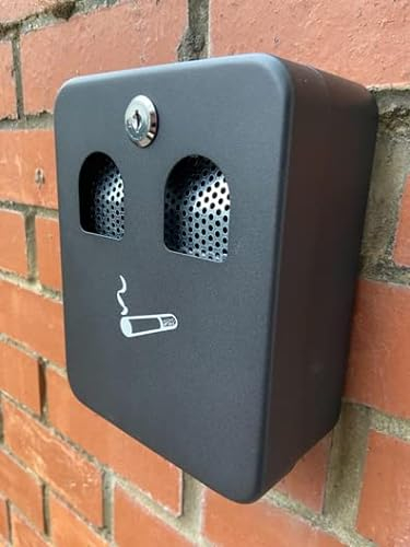 DWD® Ash bin Wall Mounted Ashtray Black Outside Pub Garden Office Restaurant Smoking Box Tray Cigarette Removable Steel ash bin with lockable drop-down front for security 20cm H x 16cm W x 8.5cm D