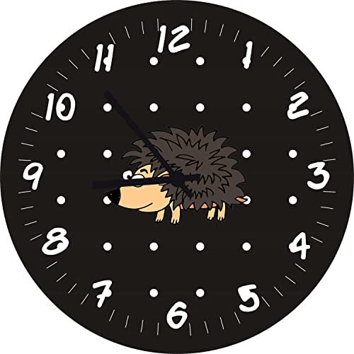 ShirtInStyle Kinderzimmeruhr mit Tiermotiv Igel Geschenk Uhr Kinder Handmade Wanduhr Wunschtext Name, 29cm, Schwarz