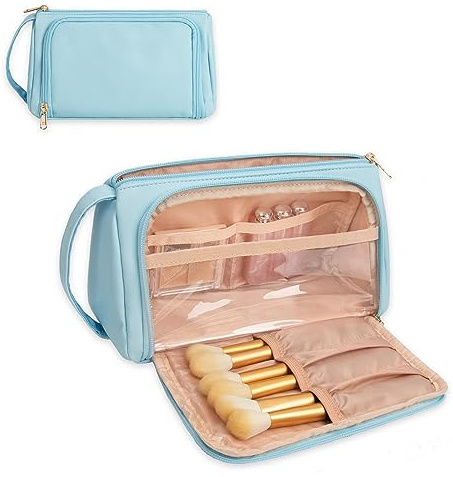 CUBETASTIC Kleine Make-up-Tasche, Reise-Kosmetiktasche mit Make-up-Pinselfach, tragbar, niedlicher Make-up-Organizer, Geschenk für Frauen und Mädchen (A#-Blau, Größe S (1 Stück)