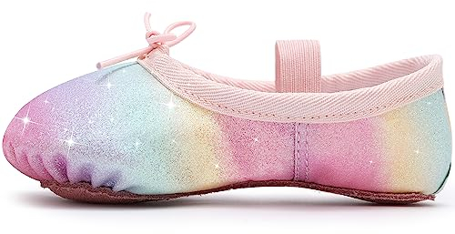 Mädchen Ballettschuhe Ballettschläppchen Glitter Ballett Tanzschuhe Leder Tanz Hausschuhe Volle Sohle Ballett Tanz Flats für Kinder Kleinkind für Tanz Performance Gymnastik Regenbogen 30