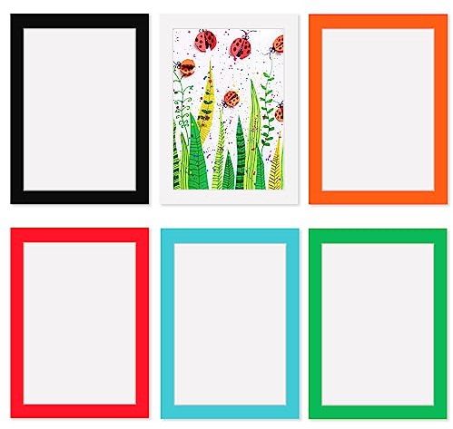 6er Set Bilderrahmen A4 (21 x 29,7 cm),Ideal für Kinder A4 Aquarell,Collagen,Dokument,Urkunde,Fotos,Bilder,Pappe Bilderrahmen für die Wand,Bilderrahmen Ccollage mit Schutz Kunststoffmembran,Mehrfarbig