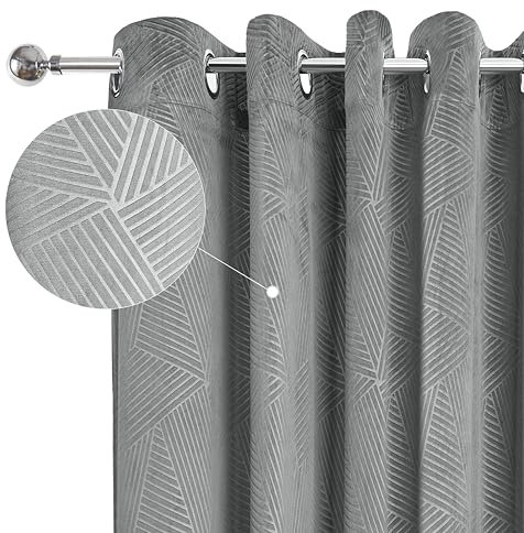 Emma Barclay Midnight - Embossed Velvet Woven Thermal Blackout Eyelet Curtains (Silver, Width 90 x Drop 90 (228 x 228cm))