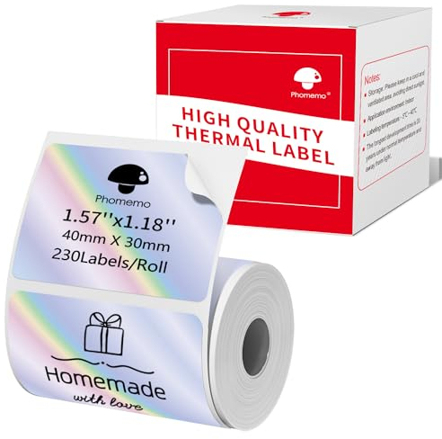 Phomemo M110/M220/M221/M200/M120/M100/M108/M150/M250/M260 Laser Silver Selbstklebende Etiketten 40x30mm(1.57x1.18), Thermoetiketten papier für Phomemo Etikettendrucker, 230 pro Rolle(Laser Silver)