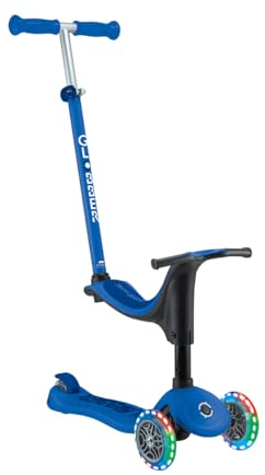 Globber - GO•UP Sporty Lights – Skalierbarer Tretroller, 3 Räder mit Sitz, für Kinder von 15 Monaten bis 6 Jahren, dunkelblau