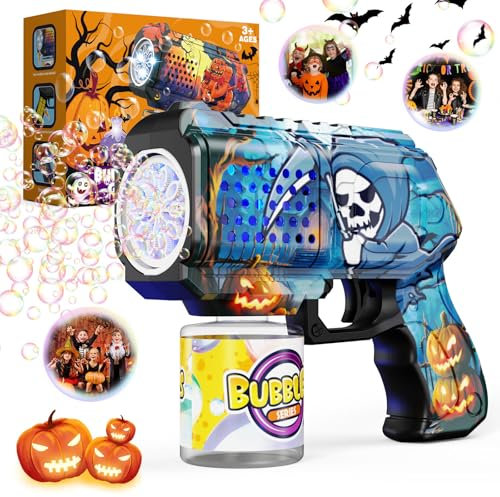 Panacare Halloween Elektronische Seifenblasenpistole, Bubble Gun Kinder mit Seifenblasenlösung, Bubble Machine Toys 5000+ Blasen Kinder Geschenk für Halloween Party/Decor/Hochzeit