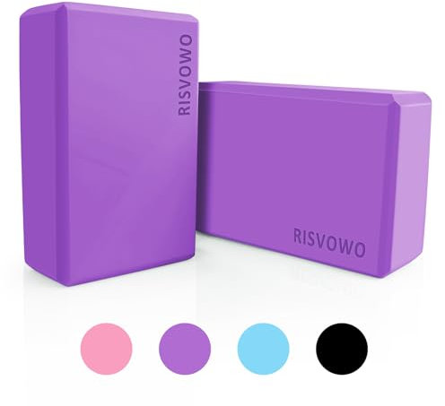 RISVOWO Yoga Block, Yoga Blöcke 2er set, Yogablock Robust aus EVA Schaumstoff, Rutschfest Yogablöcke Zubehör für Anfänger und Fortgeschrittene, Damen Herren Pilates, Meditiation(Lila)