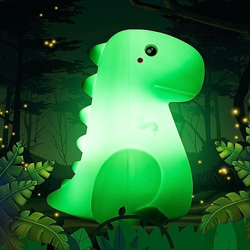 SANKEDOU LED Dinosaur Night Light for Kids, Touch Sensor Silicone 7 Colors Room Decor for Boys Girls, Rechargeable Nursery Baby Nightlight Dinosaurs Lamp, Cute Bedside Lamp Funny Gifts (Dinosaur)