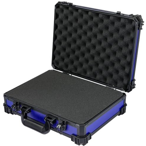 HMF 15502-05 Transportkoffer mit Rasterschaumstoff, Universalkoffer | 39 x 29 x 12 cm | Blau