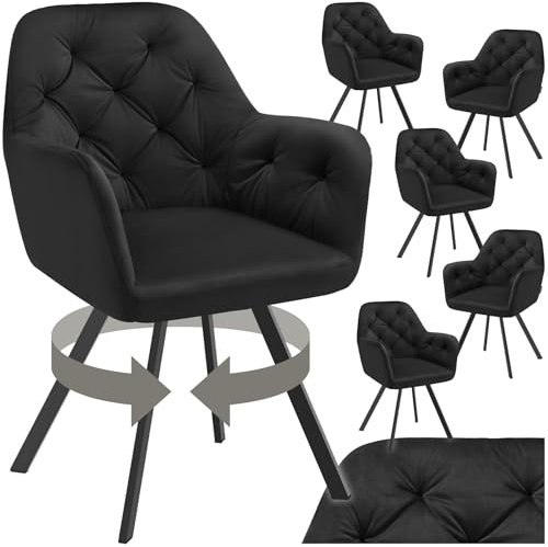 tectake® 6er Set Esszimmerstühle drehbar mit Armlehne, Samtstoff Drehstuhl ergonomisch, Möbel für Wohnzimmer, Stühle für Dining Lounge, Office, als Schminkstuhl oder Schreibtischstuhl - schwarz