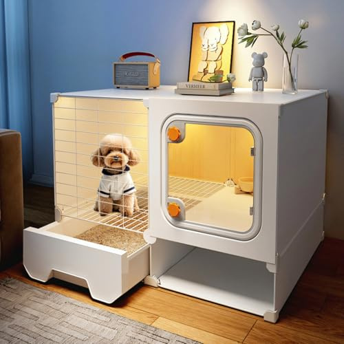 RYTM 2-lagige Käfige für den Innenbereich mit Katzentoilette, Hundekäfig mit Gehege, atmungsaktive Katzentoilette, großer Katzenkäfig für den Innenbereich mit transparenter Tür, niedliches