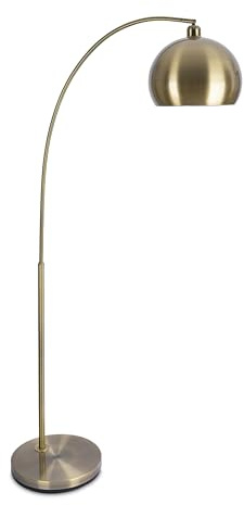 Relaxdays Stehlampe, Metall, E27 Fassung, Wohn- & Schlafzimmer, HxBxT: 180x92x35 cm, bogenförmige Standleuchte, Gold
