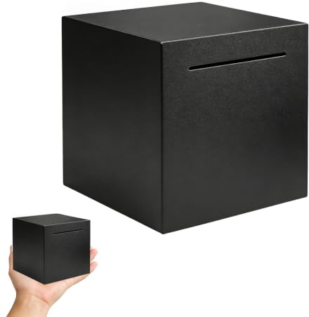 PEEXTBB Spardose Edelstahl Erwachsene, 12 x 12 x 12 cm Spardose de Nicht zu Öffnen, Undurchsichtig Quadrat Geldspardose für Erwachsene Geschenk, für Münzen und Scheine, Schwarz
