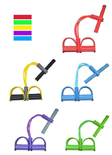 OUSU 4 Bauchtrainer Widerstandsbänder mit Fußpadal, für Situps, Fitness, Yoga, OUSU-22, rot