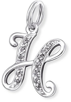 Bungsa BUCHSTABE H Halsketten-Anhänger BUCHSTABEN 925 Sterling Silber mit Kristallen - kleiner BUCHSTABE H CHARM für Bettel-Armband - für Damen, Kinder & Herren - silberner Letter H