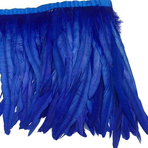 Sowder Rooster Hackle Feather Fringe Trim 10-12inch in Width Pack of 1 Yard(Royal Blue)