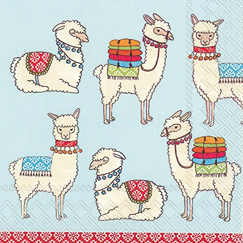 Boston International IHR Lunch Papierservietten, 16,5 x 16,5 cm, Happy Lamas hellblau