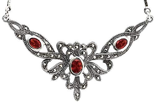 Mittelalter-Collier ALADRIA 4.3 cm Gothic-Halsschmuck Steam Punk Design Granatstein Vintage 925 Sterlingsilber