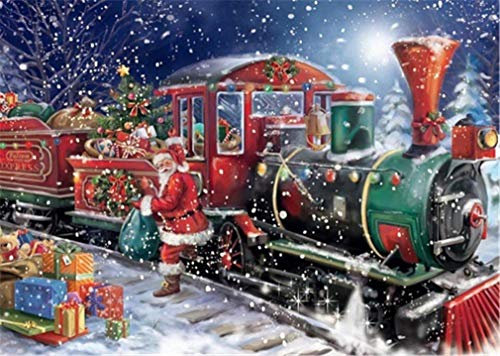 YEESAM ART Nouveautés Peinture par numéros Adultes Enfants Cadeau de Noël Train 40 x 50 cm Toile Lin Peinture à l'huile DIY Cadeaux de Noël (Train de Noël, sans cadre)