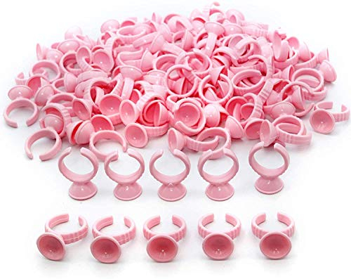 G2PLUS 100 stk. Einweg-Kleber Halter Ringe Kunststoff, Rosa Wimpern Palettenhalter für Wimpernverlängerung Tattoo Pigment-S