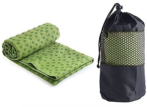 GIMIRO Yoga Handtuch rutschfest - Mikrofaser Yogatuch schnelltrocknend - Yogahandtuch Antirutsch ideal für Matte,Hot Yoga, 183 x 61 cm, Grün