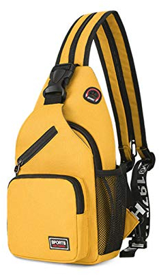 FANDARE Femme Sac de Poitrine Petit Sacs à Dos avec Trou pour écouteurs Sac à Bandoulière Fille Sacoche Bandouliere Sling Bag pour la Randonnée Vélo Camping Polyester Durable Jaune